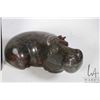 Image 2 : African carvings including two ebony figures and a soapstone hippopotamus 7 1/2" long, note some dam