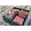 Image 2 : Selection of jerry cans including four metal and four plastic, sitting in wheeled cart