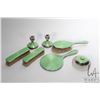 Image 1 : English sterling silver and guilloche enamel dressing table set with hair brush, hand mirror, lidded