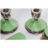 Image 2 : English sterling silver and guilloche enamel dressing table set with hair brush, hand mirror, lidded