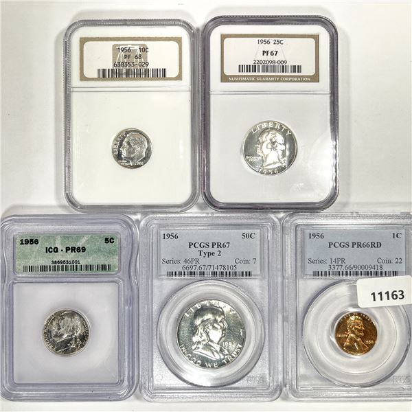 1956 Proof Set (5) 1C, 5C, 10C, 25C, 50C -PF, PR