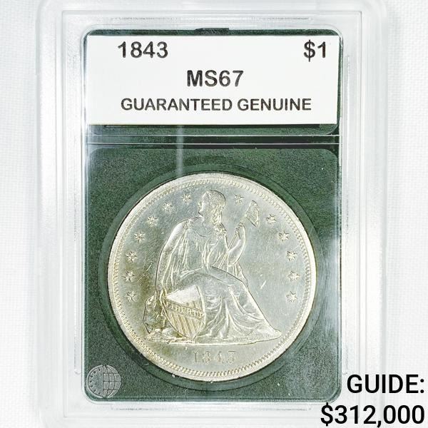 1843 Seated Liberty Dollar GG-MS67