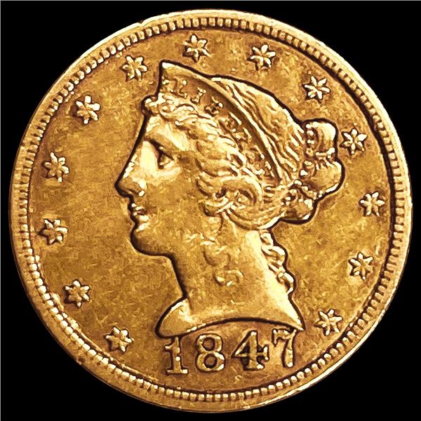 1847 $5 Gold Half Eagle LIGHTLY CIRCULATED