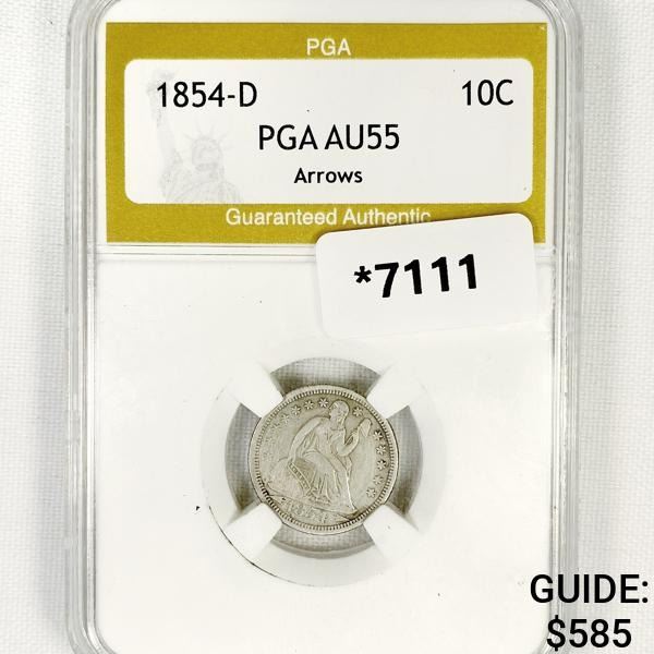 1854-D Arrows Seated Liberty Dime PGA-AU55