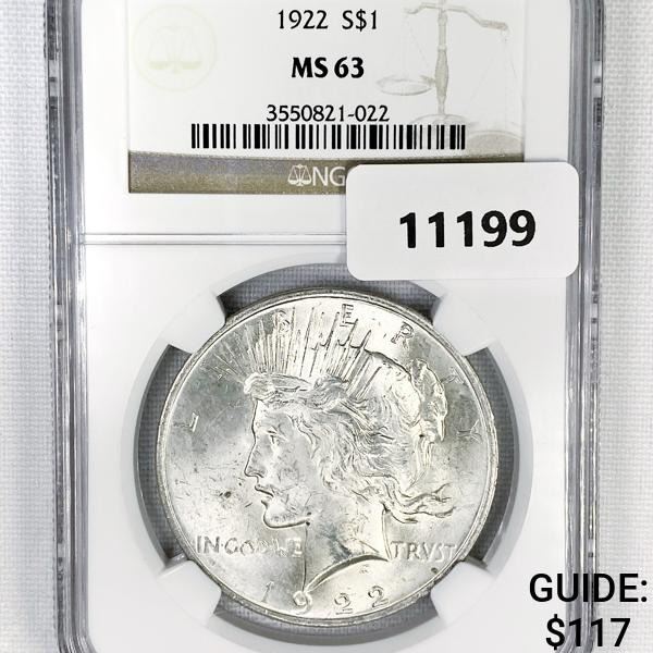 1922 Silver Peace Dollar NGC-MS63