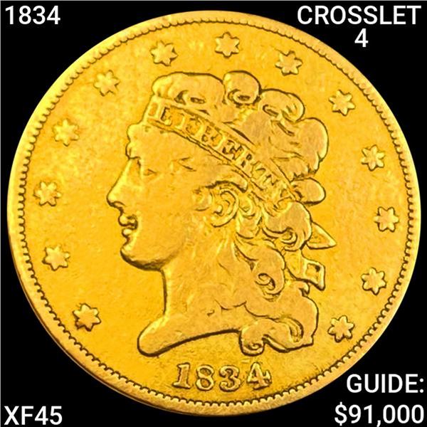 1834 CROSSLET 4 $5 Gold Half Eagle LIGHTLY CIRC