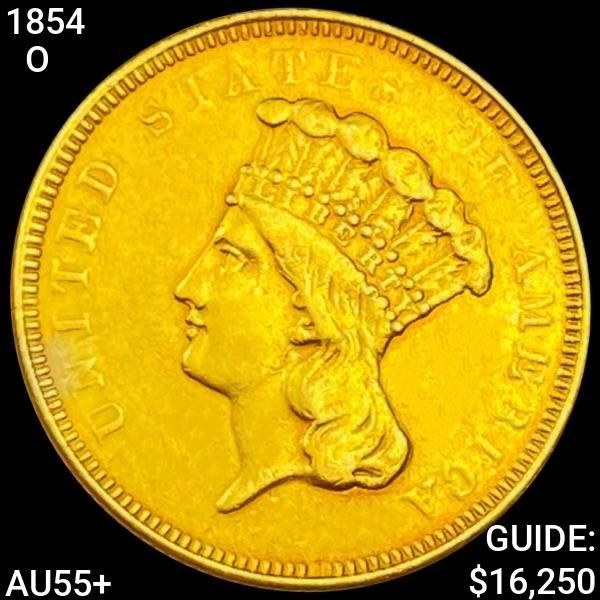 1854-O $3 Gold Piece CHOICE AU+