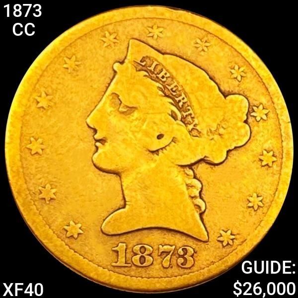 1873-CC $5 Gold Half Eagle LIGHTLY CIRC