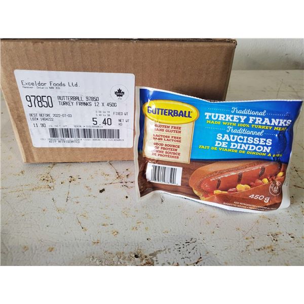 Butterball Turkey Hotdogs, wholesale box lot 12 x 450g