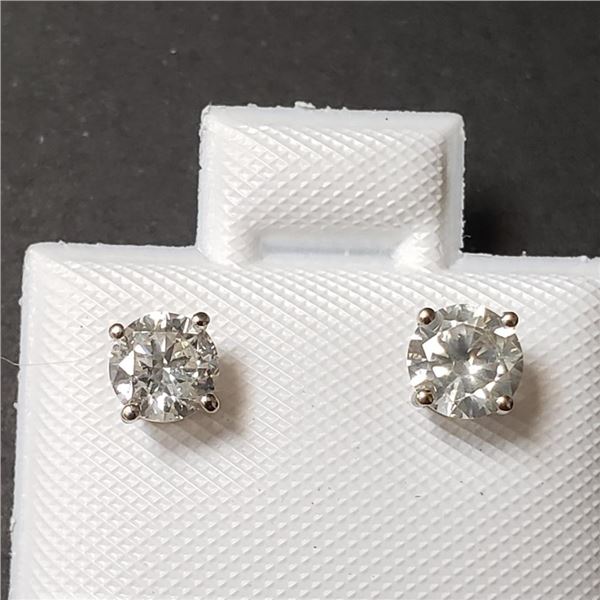 14K White Gold Diamond (0.68Ct,Si1-2,H-I) Earrings (~weight 0.64g), Made in Canada, Appraised Retail
