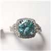 Image 1 : 14K White Gold Intense Slightly Greenish Blue Moissanite(3.2ct) Diamond (0.45Ct,I1-2,F-G) Ring (~Siz