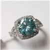 Image 2 : 14K White Gold Intense Slightly Greenish Blue Moissanite(3.2ct) Diamond (0.45Ct,I1-2,F-G) Ring (~Siz