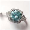 Image 3 : 14K White Gold Intense Slightly Greenish Blue Moissanite(3.2ct) Diamond (0.45Ct,I1-2,F-G) Ring (~Siz