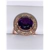 Image 1 : Natural Amethyst & Diamond  7.65 Carat Cluster Top Rose Gold 14K and .925 Silver Ladies Ring with Ce