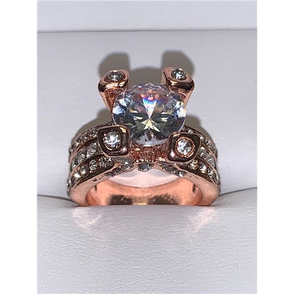 NEW Ladies Brilliant Cut 1.50 carat Solitaire Engagement Ring set in .925 Rose Silver size 7