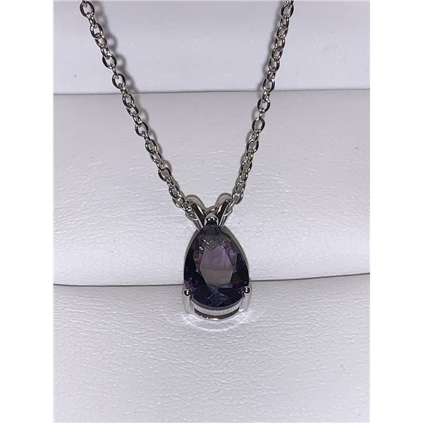 Tear Drop Solitaire 1.1 Carat Pear Cut Amethyst Pendant with chain Set