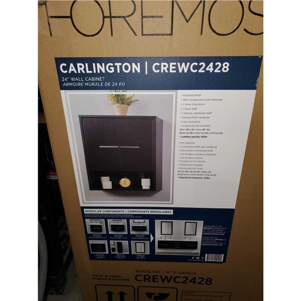 New Carlington Espresso Finish 24" Wall Cabinet - 2 Doors 1 Shelf