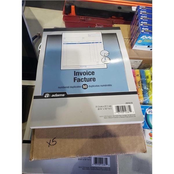 NEW - Lot of 5 Full Sheet Numbered Duplicate Invoice Books - 5 books of 50 invoices