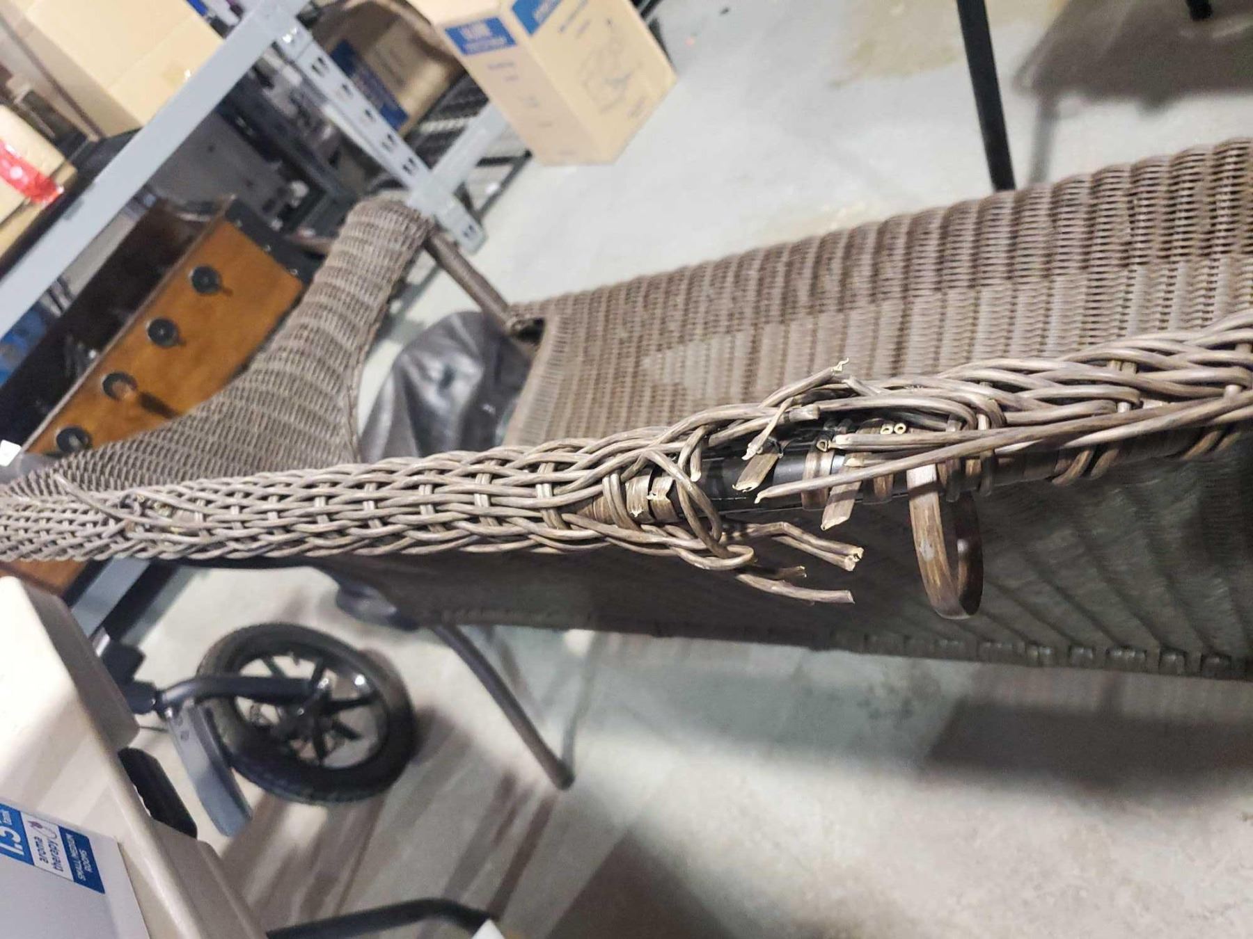 New Style Selections?Rattan Style Patio Bench Some Unraveling on Back edge As Seen in Photos OUT