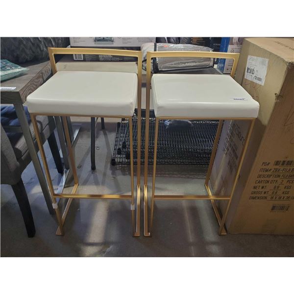 New Out of box White & Gold Bar Stools Set of 2 - SOLD AS IS