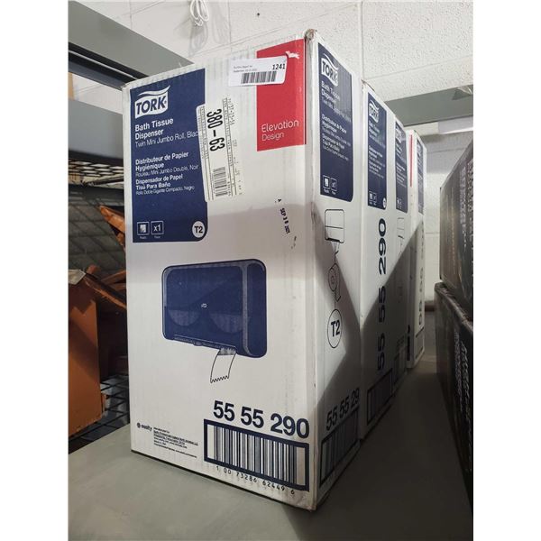 Lot of 4 NEW Tork Bath Tissue Dispenser Twin Mini Jumbo Roll - Black