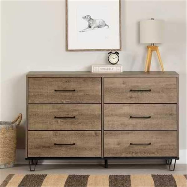 South Shore "Arlen" - 6-Drawer Double Dresser, Weathered Oak