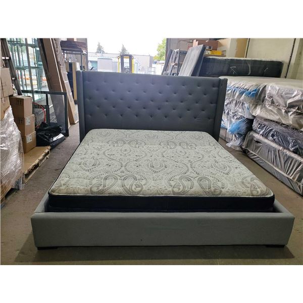 King Size Upholstered Bed Frame - Mattress Not Included - OUT OF BOX - SOLD AS IS