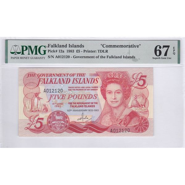 Falkland Islands, 5 Pounds, 1983, Commemorative, P-12a, PMG 67EPQ