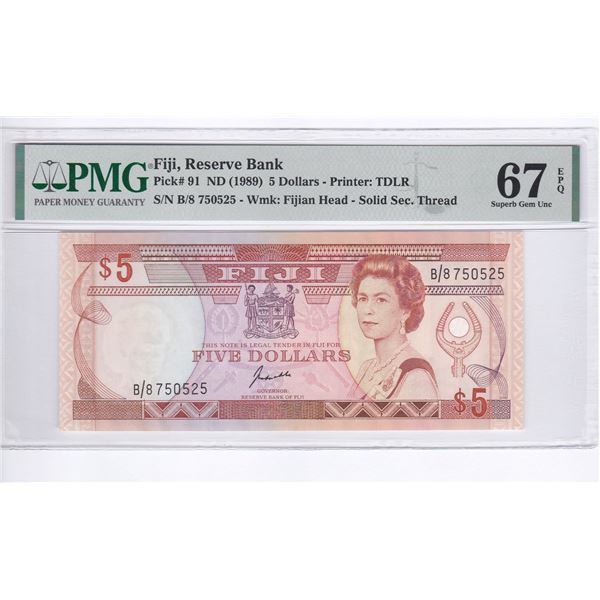 Fiji, Reserve Bank, 5 dollars, ND 1989, P-91, PMG 67EPQ