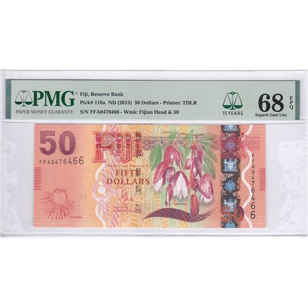 Fiji, Reserve Bank, 50 dollars, ND 2013, P-118a, PMG 68EPQ Top Pop