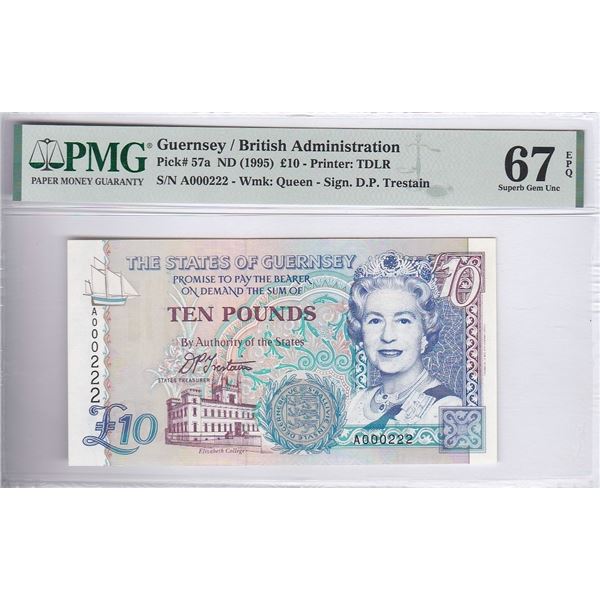 Guernsey/ British Administration, 10 Pounds, ND 1995, A000222, P-57a, PMG 67EPQ