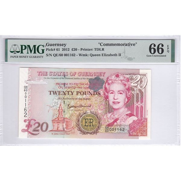 Guernsey, 20 Pounds, 2012, Commemorative, P-61, PMG 66EPQ