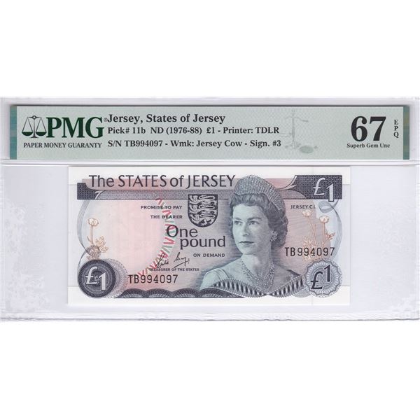 Jersey, States of Jersey, 1 Pound, ND 1976-88, P-11b, PMG 67EPQ