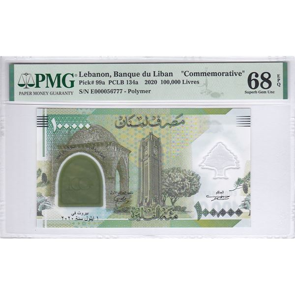 Lebanon, 100,000 Livres, 2020, P-99a, PMG 68EPQ