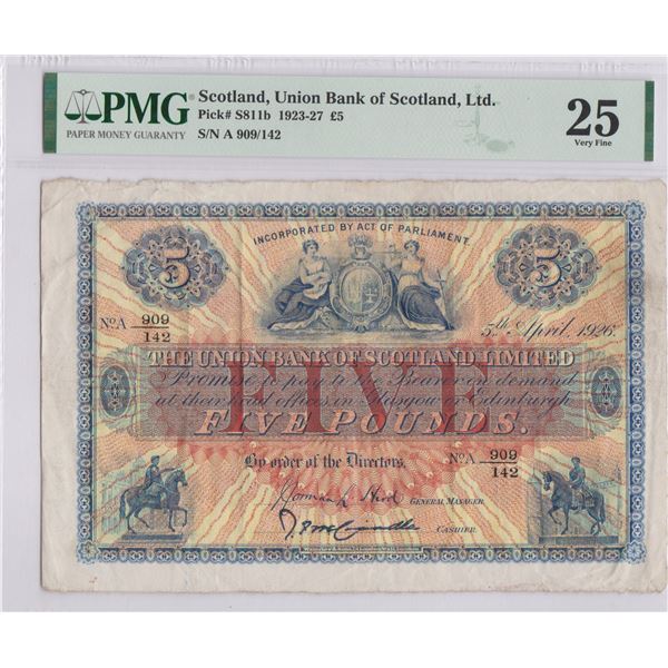 Scotland, Union Bank of Scotland Limited, 5 Pounds, 1926, P-S811b, PMG 25