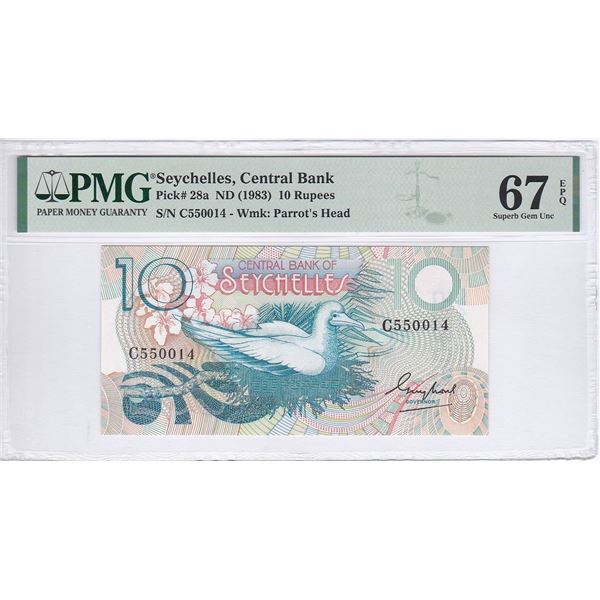 Seychelles, Central Bank, 10 Rupees, ND 1983, P-28a, PMG 67EPQ