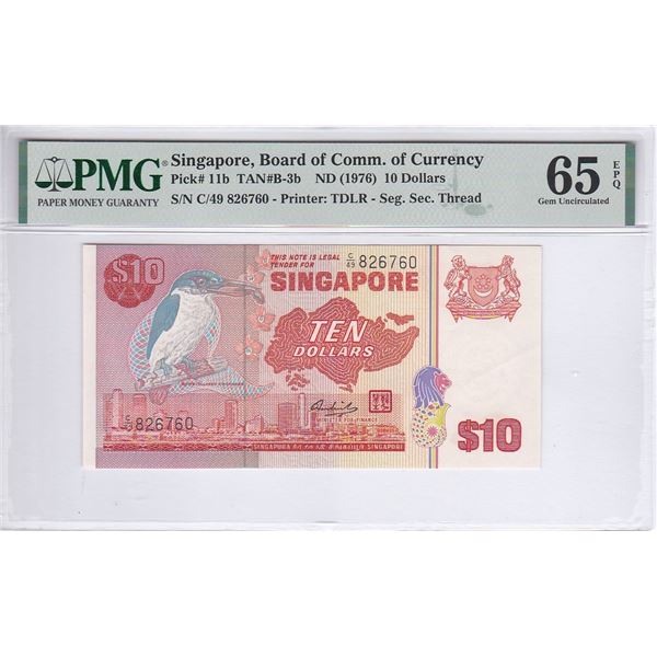 Singapore, Board of Comm. Of Currency, 10 dollars, ND 1976, P-11b, PMG 65EPQ