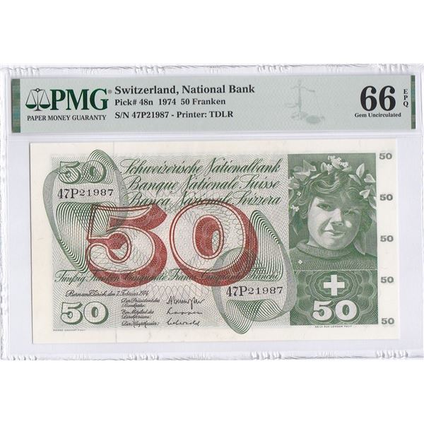 Switzerland, National Bank, 50 Franken, 1974, P-48n, PMG 66EPQ