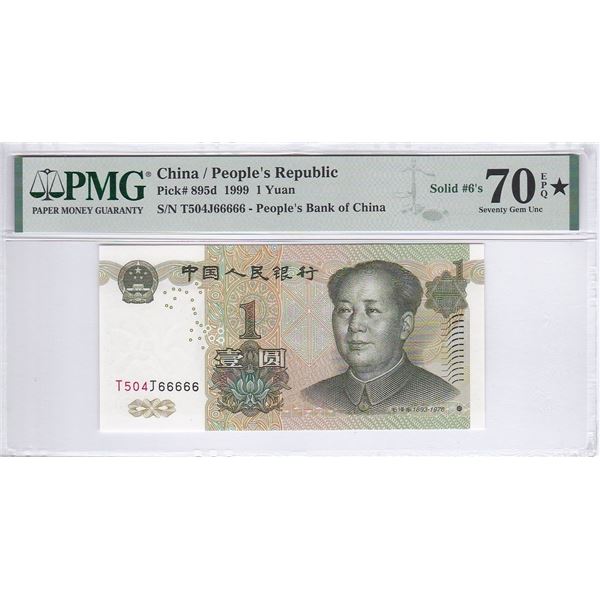 China, People's Republic, 1 Yuan, 1999, Solid #6's, P-895d, PMG 70EPQ* (STAR)