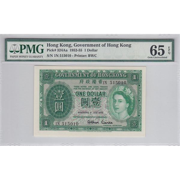 Hong Kong, Government, 1 dollar, 1955, Keydate of the series, P-324Aa, PMG 65EPQ