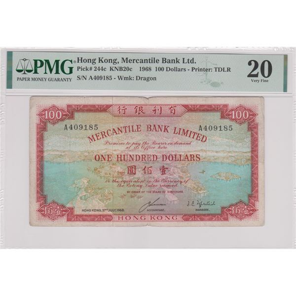 Hong Kong, Mercantile Bank Limited, 100 dollars, 1968, P-244c, PMG 20
