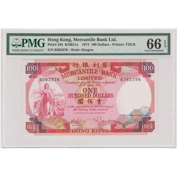 Hong Kong, Mercantile Bank Limited, 100 dollars, 1974, P-245, PMG 66EPQ