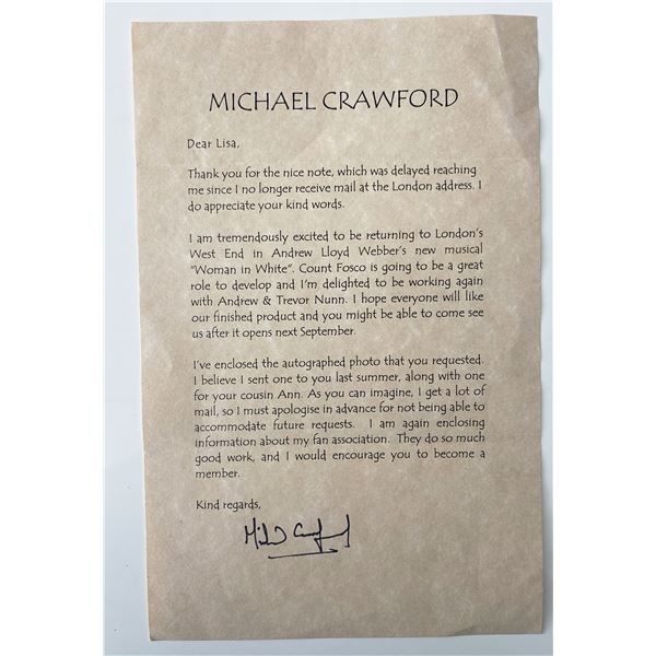 Michael Crawford signed letter