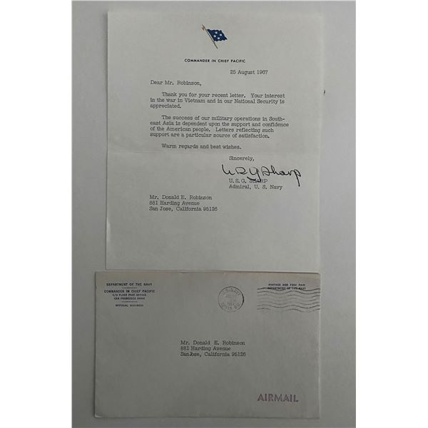 U.S. Navy Admiral U. S. Grant Sharp Jr. signed letter