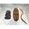 Image 1 : New Zealand Tiki, Fijian Travel Mask, and Wooden Snake - Hand-carved