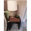 Image 1 : Leather-Style Nighstand with Crystal-Look Lamp and RCA Alarm Clock