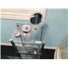 Image 3 : 3-Tier Glass Shelving Unit, Mirror, Container w/ Metal Lid, Metal Toilet Paper Holder, and Trashbin