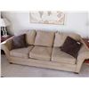 Image 1 : Beige Suede Sofa w/ 2 x Throw Pillows