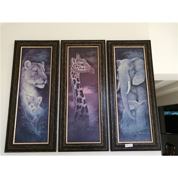 Tryptic of Lion, Giraffe, and Elephant by Ruane Manning - Framed Prints