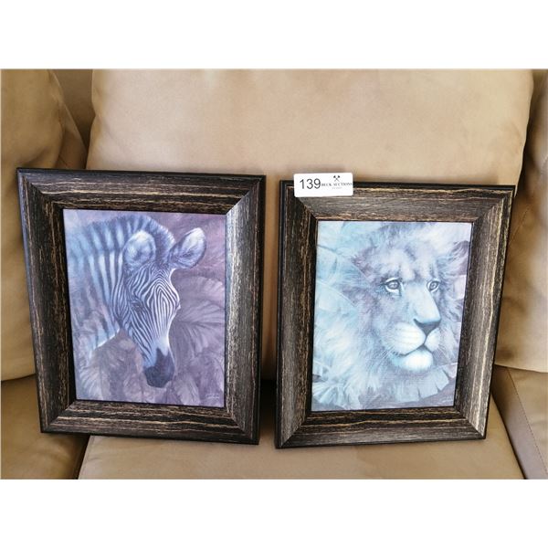 Set of Two Framed Safari Animal Prints - Artist Illegible